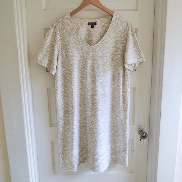 Nicole Miller Tan & White Linen Blend Shift Dress XL - Picture 1 of 9